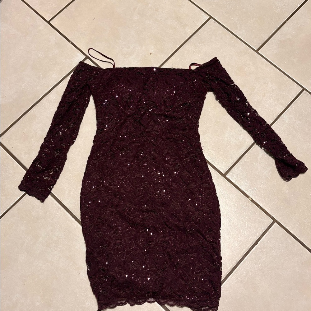 My Michelle Burgundy Sequin Long Sleeve Dress